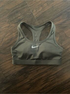 Nike Women's Olive Green Racerback Sports Bra with White Swoosh